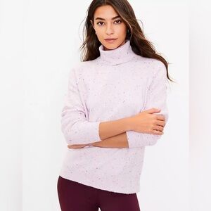 Loft Pink Flecked Turtleneck Sweater Medium Long Sleeve Mixed Knit